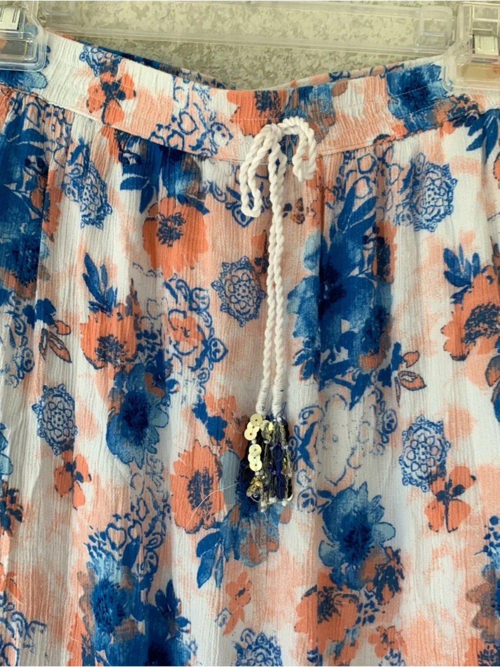 Justice Blue & Peach Floral Tiered Maxi Skirt Size 12 Rayon Flowy Lightweight